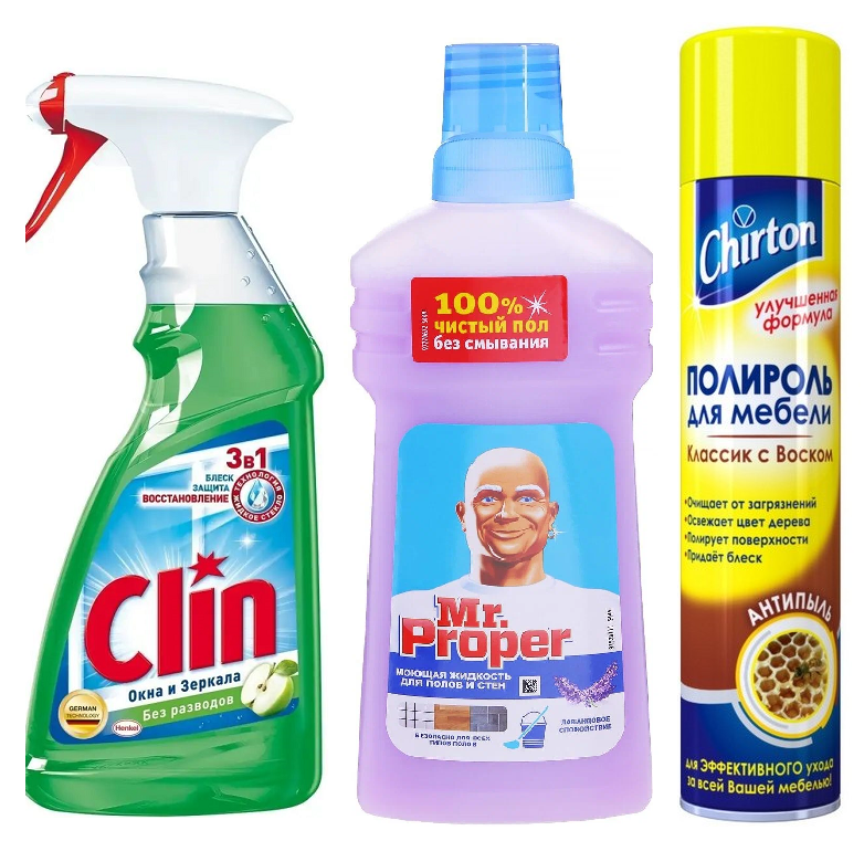 Чистящие и моющие средства для мебели, пола и стекол