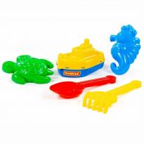 Песочный набор №370 кораблик Буксир совок №7 грабельки №7 формы конек и черепаха