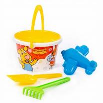 Песочный набор Оранжевая №3 корова ведро среднее ситечко лопатка грабельки формочка самолет
