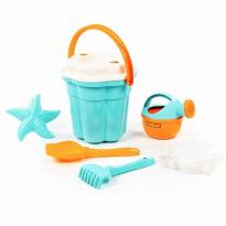 Песочный набор №650 Сафари ведро-цветок ситечко лопатка грабельки формы ракушка и морск звезда лейка