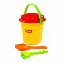 Песочный набор №78 ведро-цветок большое ситечко-цветок лопатка №5 грабельки №5